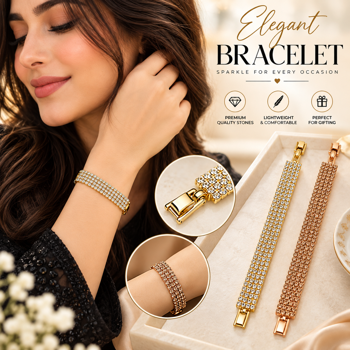 2 Crystal Tennis Bracelet – Gold & Rose Gold