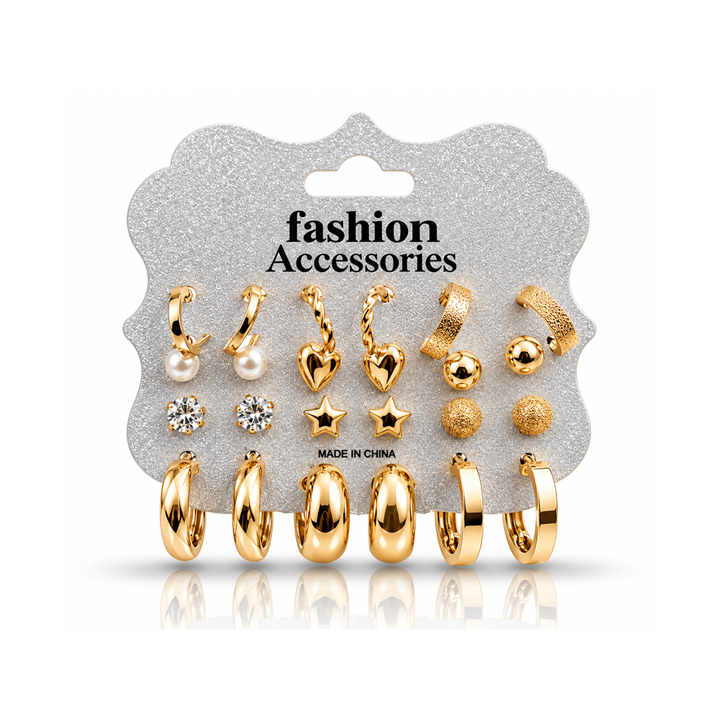 2Pcs - Gold-Plated 12-Piece Earrings Set
