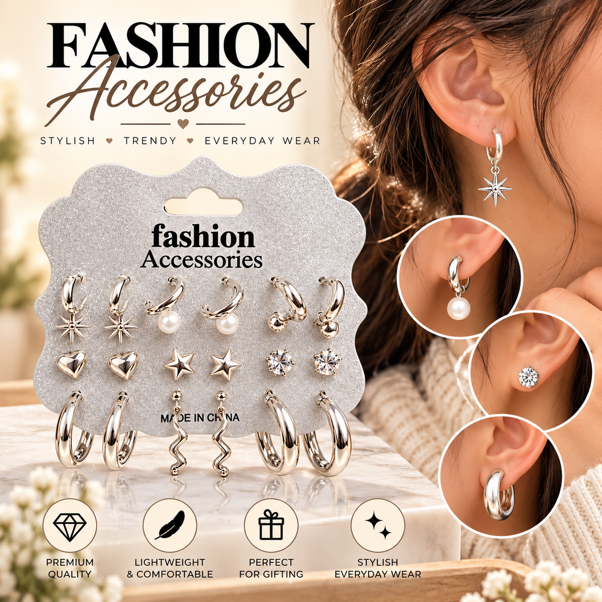 2Pcs - Gold-Plated 12-Piece Earrings Set