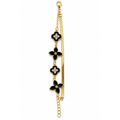 Black Flower Charm Gold Bracelet