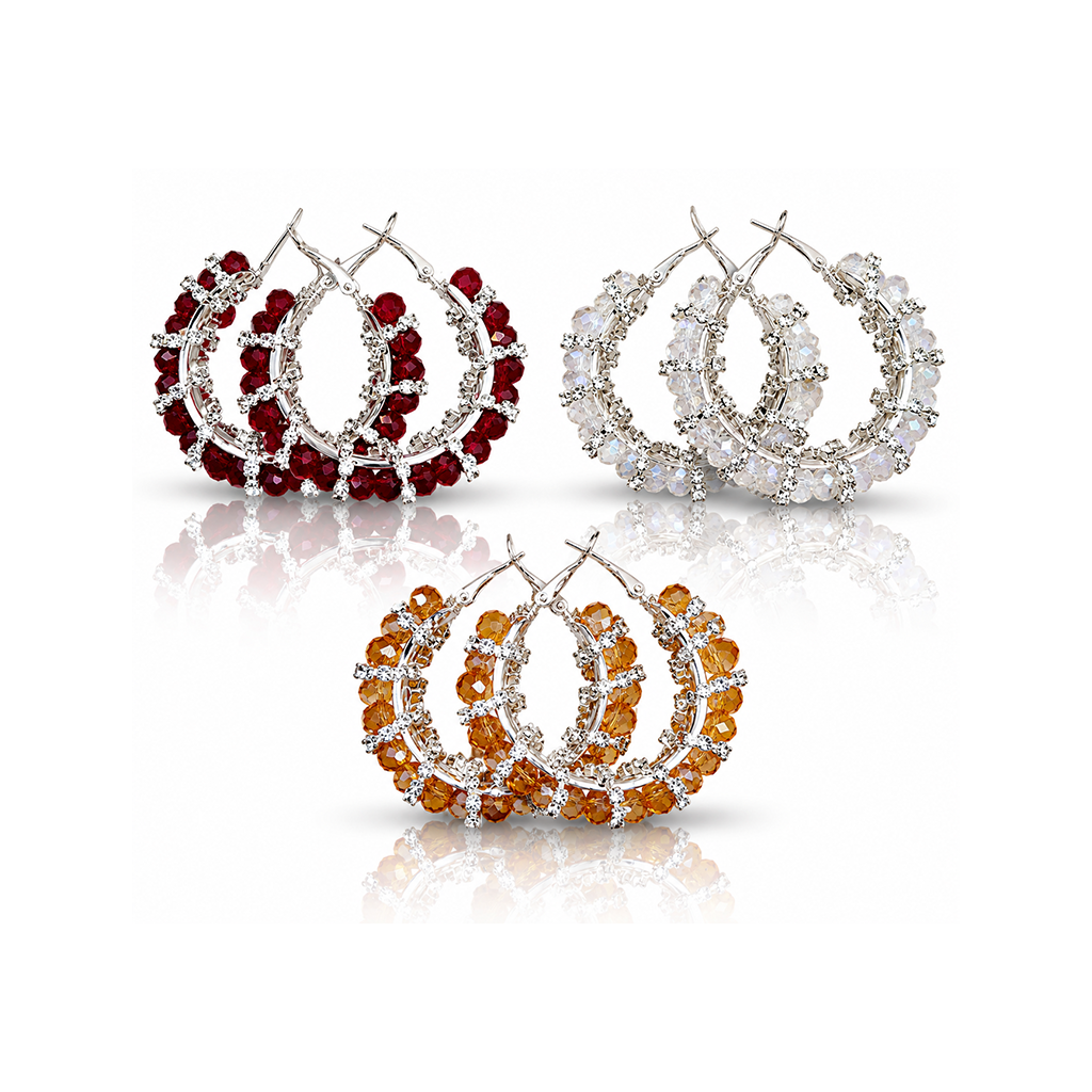 Crystal Hoop Earrings – 3 Color Set