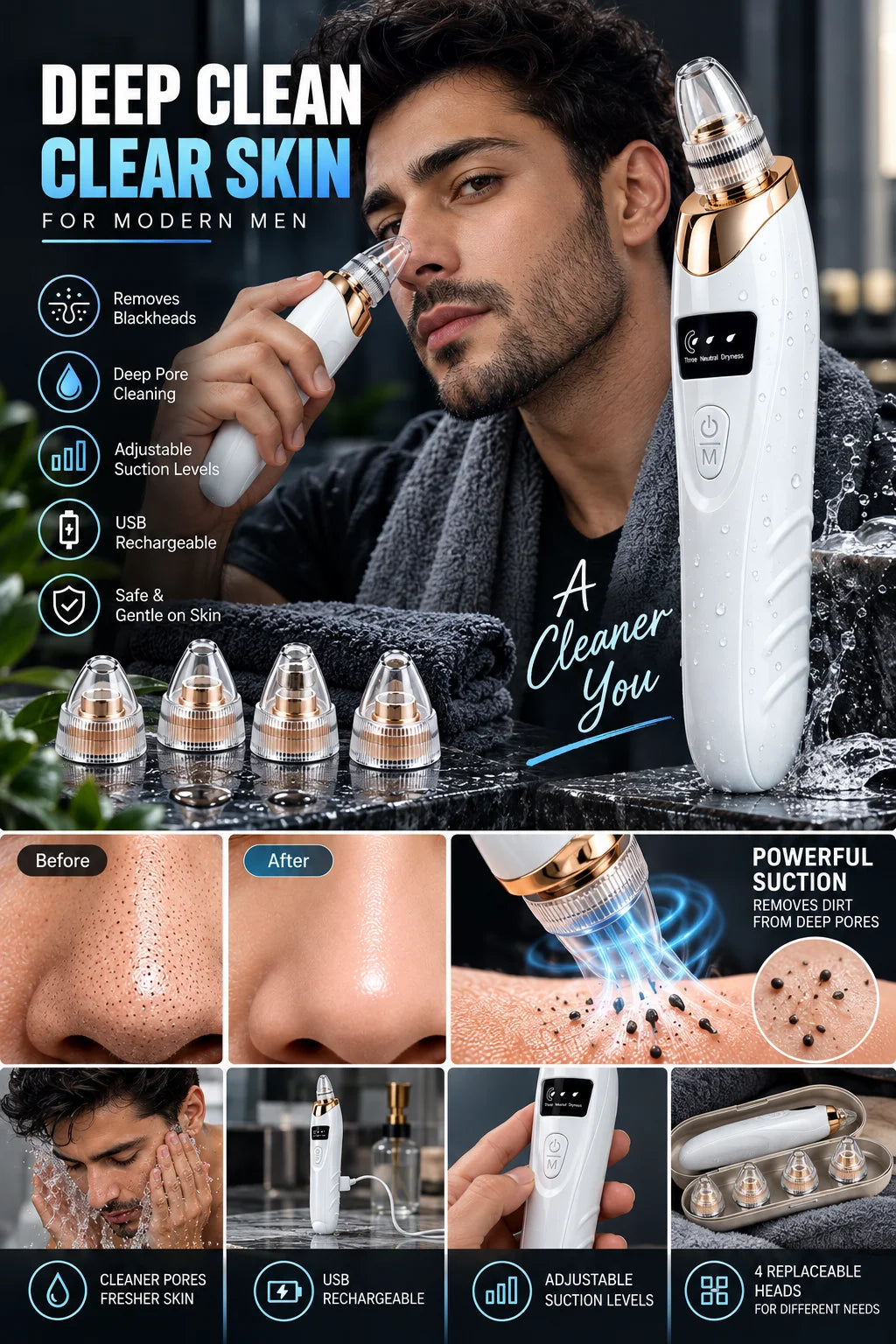 3-in-1  Electric Blackhead Remover & Facial Pore Vacuum Cleaner