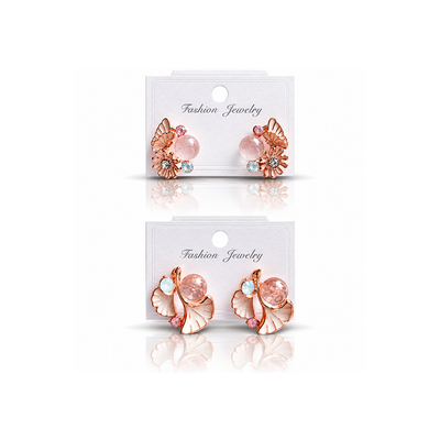 2-Pair Set Rose Gold Floral Crystal Earrings