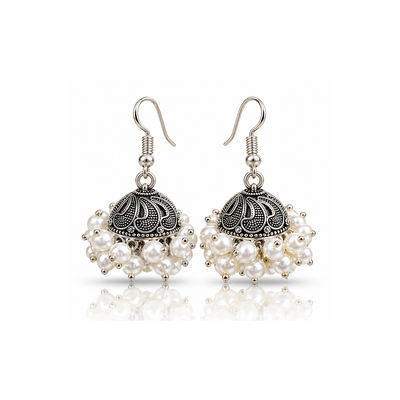 2Pcs - Gold &amp; Silver Oxidized Pearl Jhumka Earrings